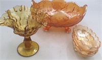 Jeanette & Fenton Amber Glass Fruit & Candy Bowls