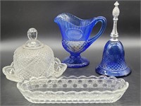 (4) Vtg. Glass from Avon: 2- Cobalt Bell & Pitcher