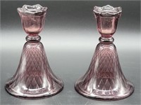 (2) Purple Glass 5.5in Candlesticks