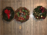 (3) Christmas Wreaths + Poinsettias
