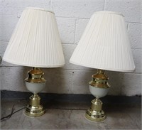 Pair of White & Brass Lamps - work