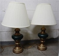 Pair of Green & Brass Lamps - work