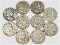 (10) Franklin Silver Half Dollars - 1952-1963