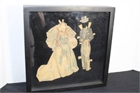 13" Square Paper Dolls Bride & Groom Framed