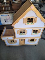 Large hand made wood doll house (2 pieces)