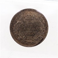 Canada 1905 Silver 5 Cents MS63 ICCS