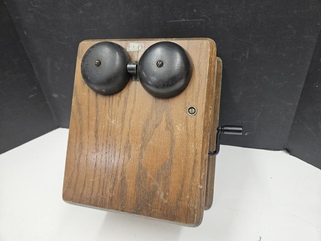 Antique Oak Phone Box w Guts (No Ear Piece)
