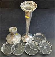 Sterling Silver Weighted Candlesticks & Coasters