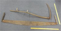 antique crosscut saw & scythe