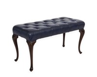 Queen Anne Style Tufted Leather Bench