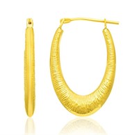 14k Gold Graduated Texture Style Hoop Earrings