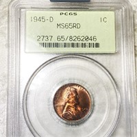 1945-D Lincoln Wheat Penny PCGS - MS 65 RD