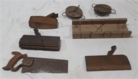 Wood planes, pulleys, mitre box