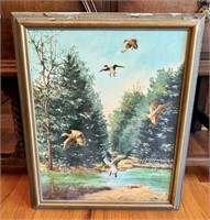 Vintage Signed Nature with Ducks Painting - Frame