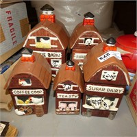 Unusual Barn Themed Ceramic Cannister Set