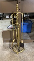 Heavy Solid Brass Fireplace Tool Set 27" High