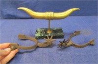 old spurs set & brass desk horns