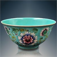 Chinese Turquoise Famille Rose Porcelain Bowl With