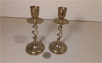 Two Brass Filigree Candle Holders 6"H
