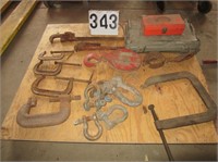 Pallet of C-Clamps, Clevises, Pulleys, etc.