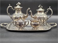 5) Silver Plate Coffee & Tea Set: Coffee Pot, +