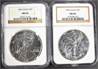 1987 & 1989 AMERICAN SILVER EAGLES NGC MS69