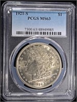 1921-S MORGAN DOLLAR PCGS MS63