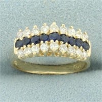 Sapphire and Diamond Cathedral Line Ring in 14k Ye
