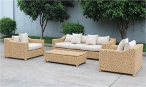 Tan and White Outdoor Sofa Set of 4