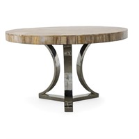 60 Inch Round Petrified Light Wood Table With Stai