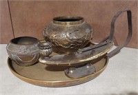Antique Brass Bowl Pot ,Tray&Candle Holder,(2C)