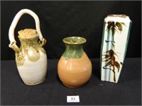 Stoneware Vase; Stoneware Jar w/Cork;