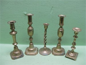 Five Brass Candlestick Holders
