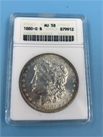 Morgan silver dollar 1880 O AU58 by ANACS