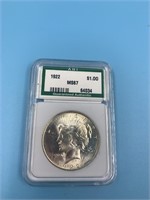 1922 silver Peace dollar, MS67 by ANI