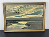 Vintage Framed Print - Ducks Flying in Formation