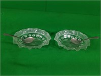 2 Small Glass Dishes with Spoons