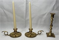 Vintage Brass Finger Hold Candle Holders w/