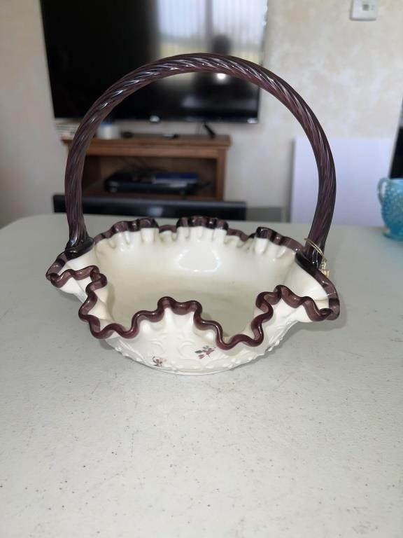 Fenton hand painted basket