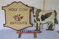 Hanging Holy Cow Antiques & Cow cutout signs