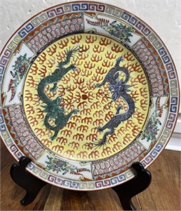Signed Oriental Platter with Dragons