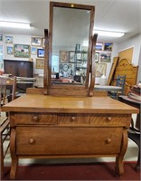 Antique Oak Vanity w/ Large Mirror