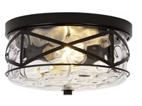 LamQee 12in 2-Light Black Flush Mount Water