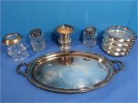 Silverplate Serving Tray(12"x6), 4 Coasters, S&P