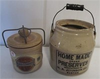 Preserves crock with wire handle and Win Schuler