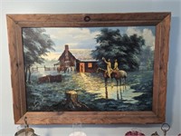 Large oil on canvas country western theme