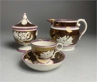 3 Pieces Early 19th Century Pink Copper Lustreware