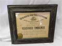 State of Illinois Registered Embalmer certificate