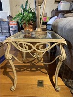 Wrought Iron and  Glass Top End Table