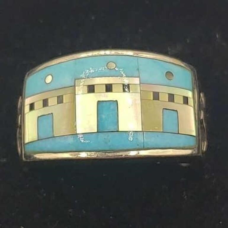 Sterling Turquoise Mop Inlay Ring Sz 10 Tw 8.8g